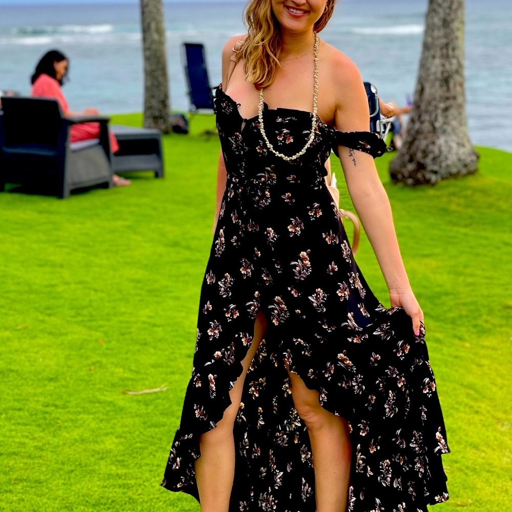 Long floral dress.
